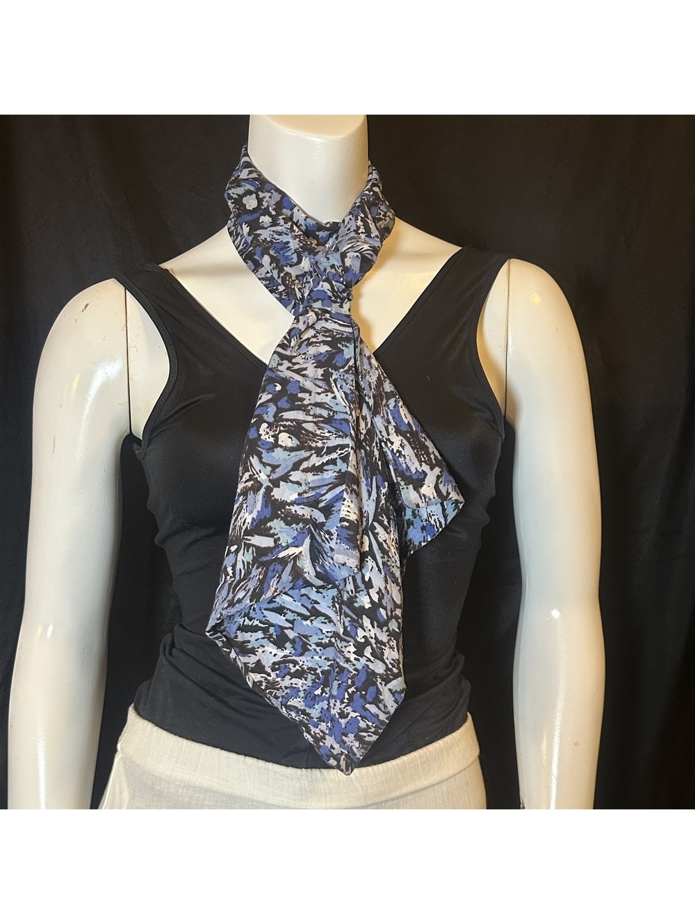 Blue, Black, & White Abstract Patterned Scarf